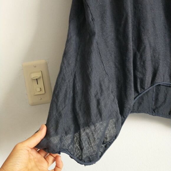 Talia Benson Tunic Top OS/L*Blue Linen Asymmetrical Hem Knit Lagenlook New - Picture 3 of 9